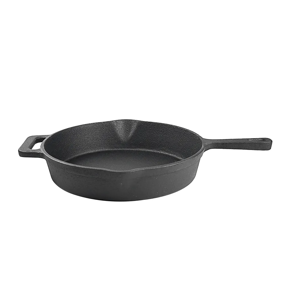 Cast iron frying pan with auxiliary handle, heat-resistant oven safe cookware - suitable for indoor/outdoor use