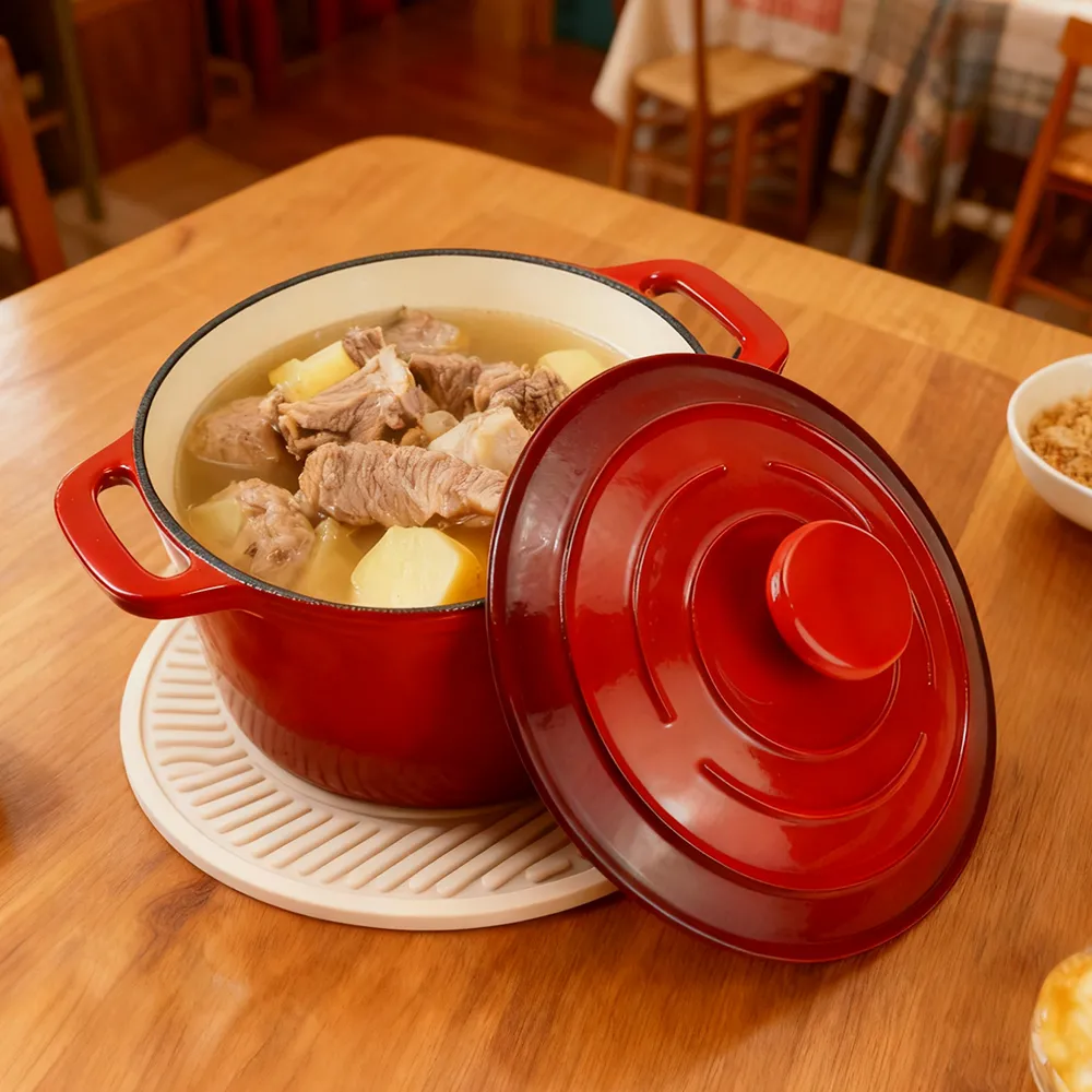 Small enamel cast iron Dutch oven pot with lid, suitable for bread baking/stewing/braising/ frying, applicable to various stoves and ovens