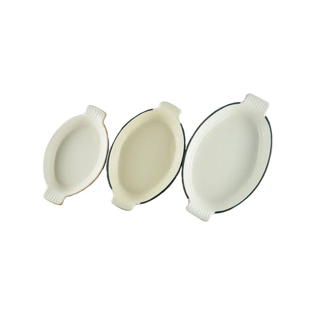 Enamel baking tray, suitable for ovens, a deep and long fish-shaped tray with a handle