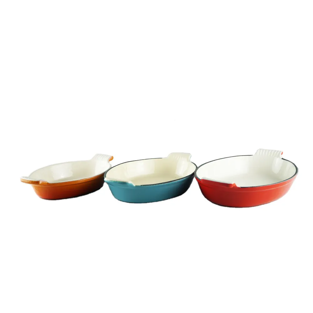 Enamel baking tray, suitable for ovens, a deep and long fish-shaped tray with a handle