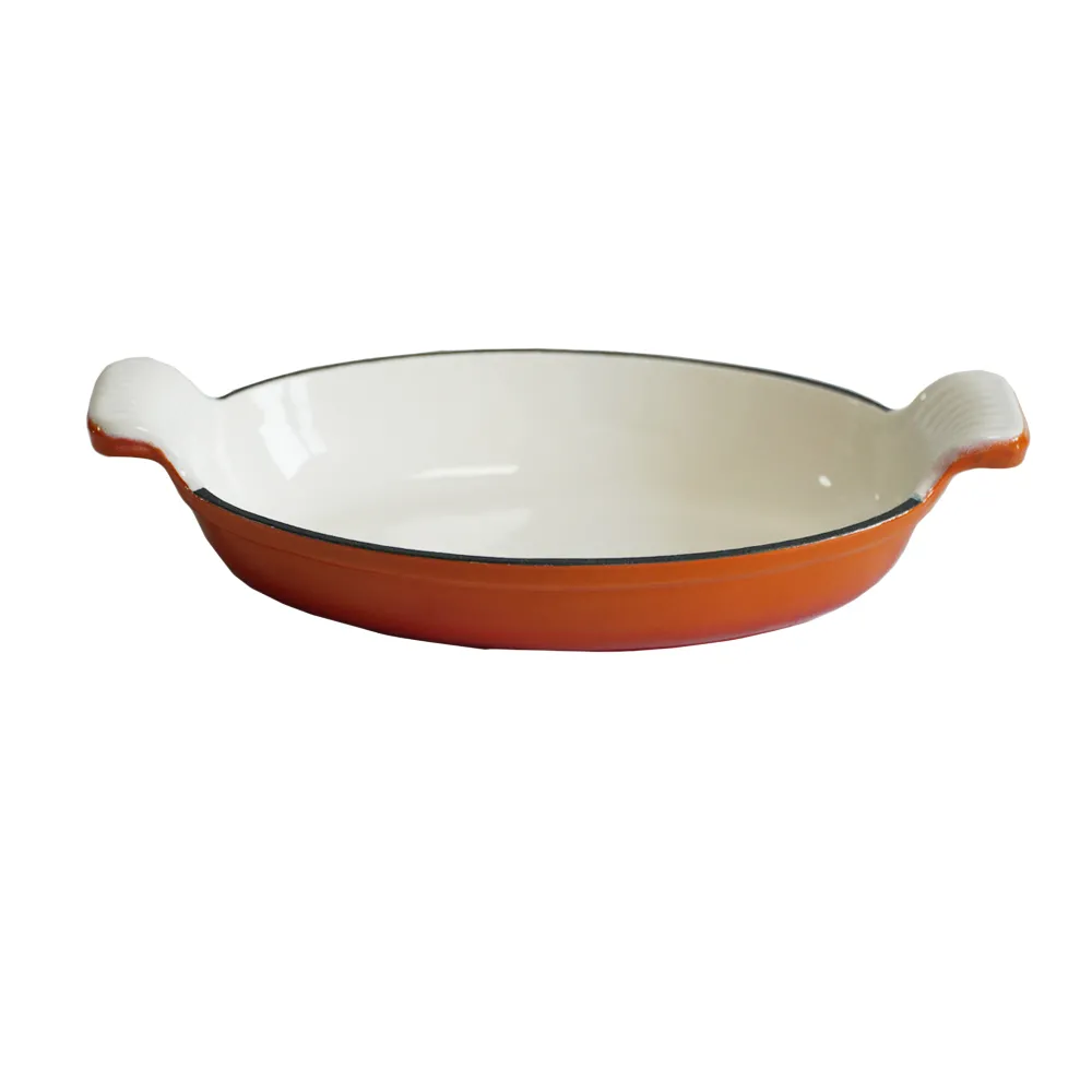 Enamel baking tray, suitable for ovens, a deep and long fish-shaped tray with a handle
