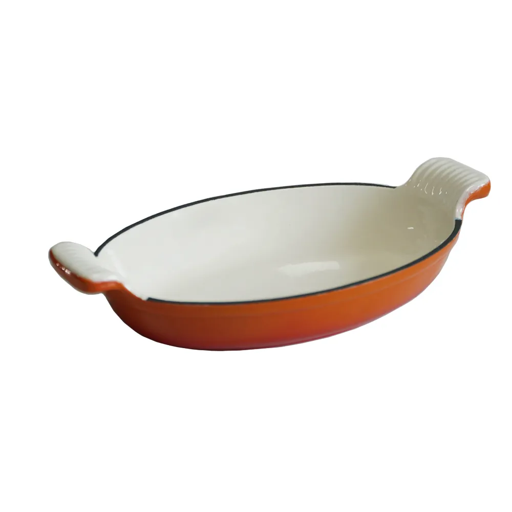 Enamel baking tray, suitable for ovens, a deep and long fish-shaped tray with a handle