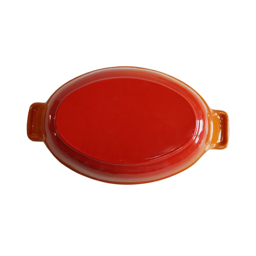 Enamel baking tray, suitable for ovens, a deep and long fish-shaped tray with a handle