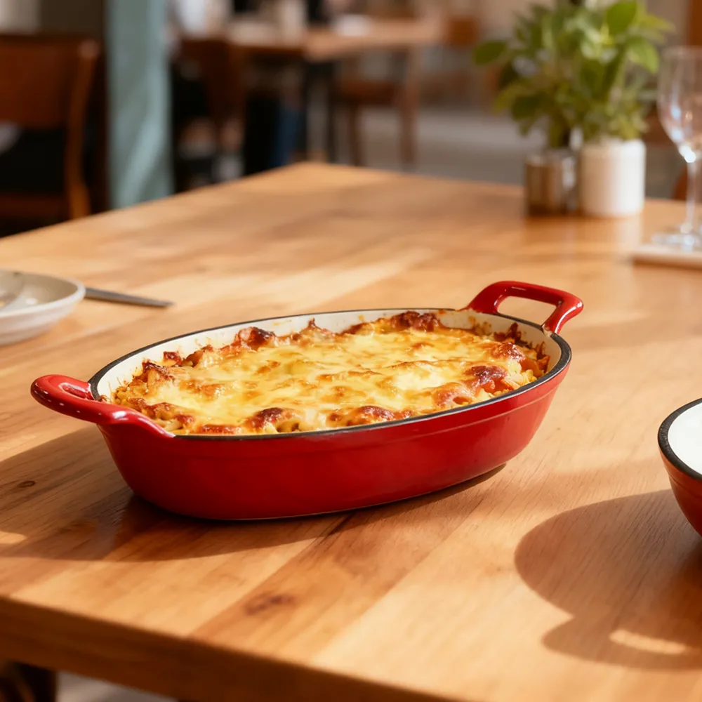 Enamel baking tray, suitable for ovens, a deep and long fish-shaped tray with a handle
