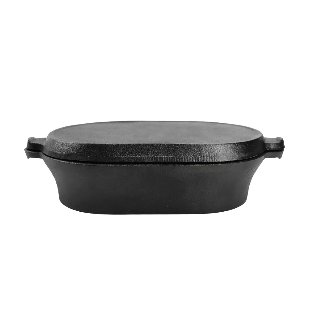 Cast iron bread baking tray set with lid 2-in-1 cast iron Dutch oven pot bread cooking pot with double handles and wooden board