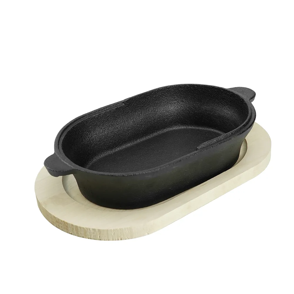 Cast iron bread baking tray set with lid 2-in-1 cast iron Dutch oven pot bread cooking pot with double handles and wooden board