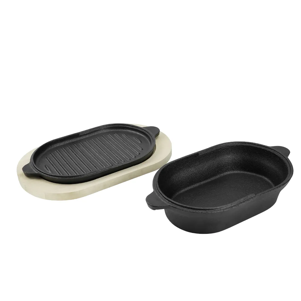 Cast iron bread baking tray set with lid 2-in-1 cast iron Dutch oven pot bread cooking pot with double handles and wooden board