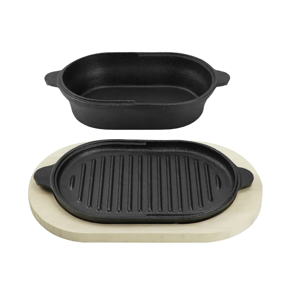 Cast iron bread baking tray set with lid 2-in-1 cast iron Dutch oven pot bread cooking pot with double handles and wooden board