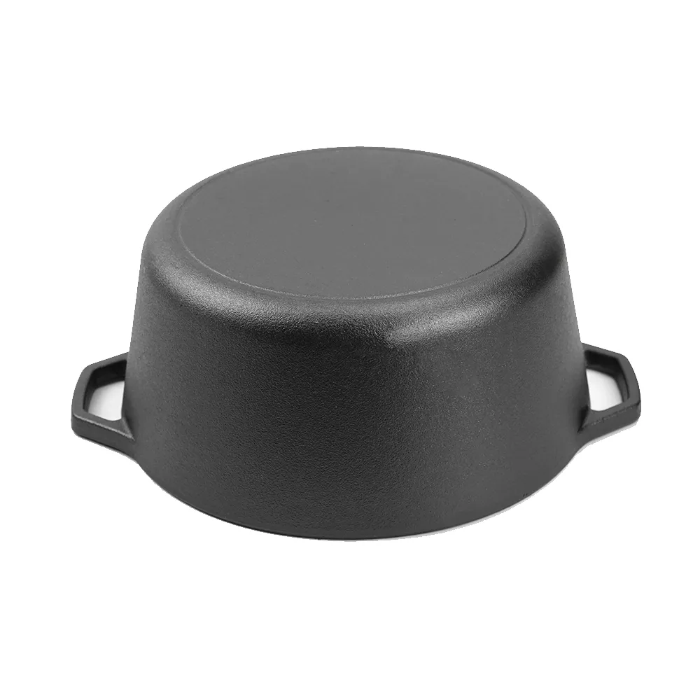 2-in-1 cast iron Dutch baking pan with frying pan lid, cookware pot set with double handles, suitable for bread, frying, baking and camping