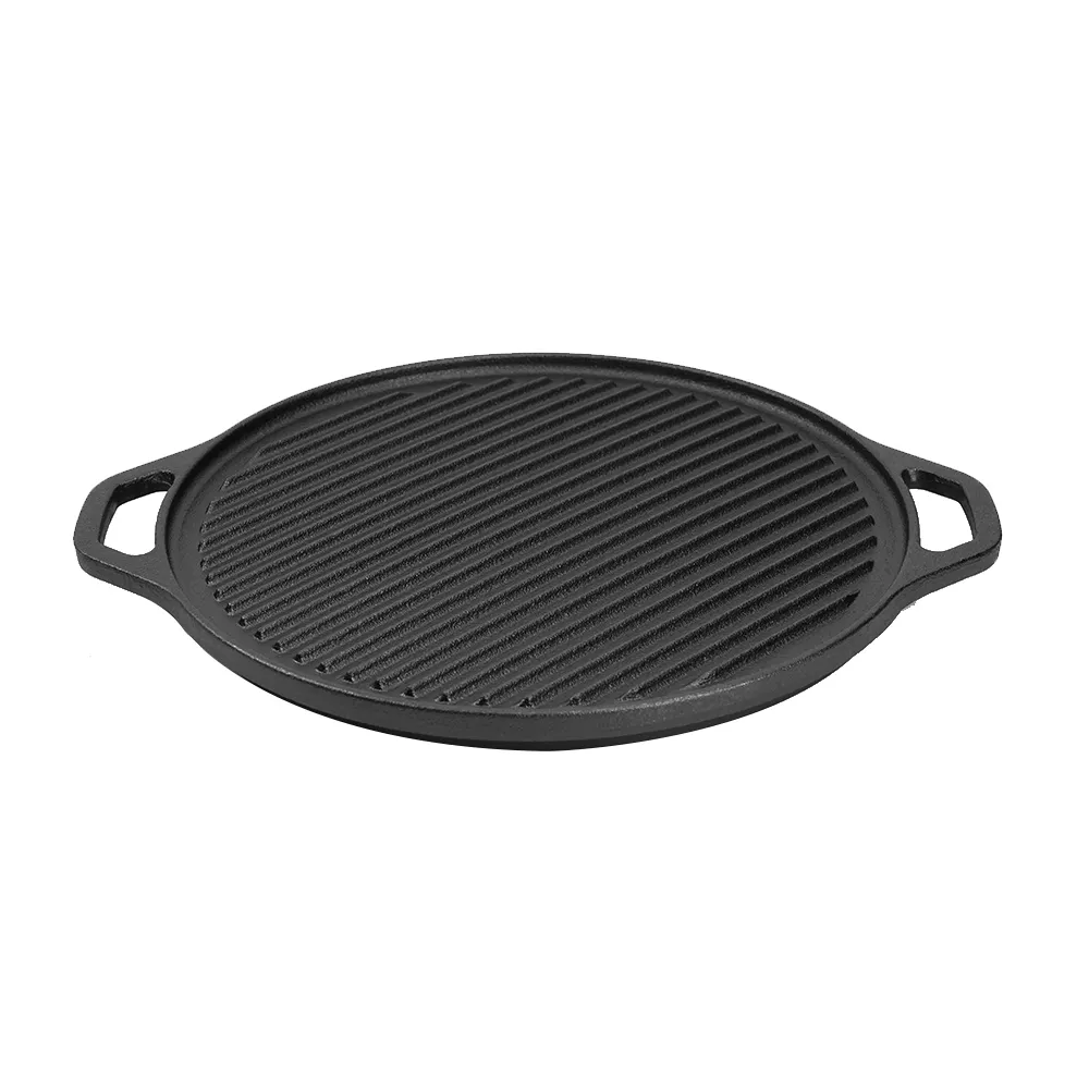 2-in-1 cast iron Dutch baking pan with frying pan lid, cookware pot set with double handles, suitable for bread, frying, baking and camping