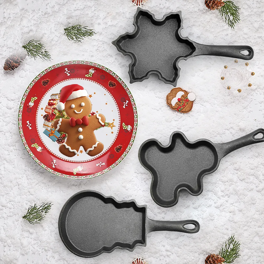 Cast-iron pancake pan, mini breakfast pan, Christmas gift - gingerbread man, Christmas tree, snowflake-shaped