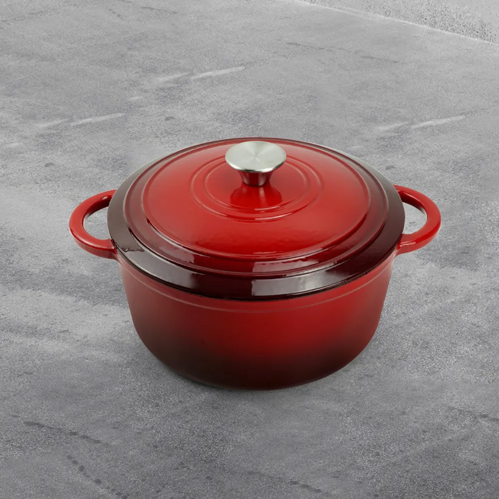 Enamel cast iron Dutch baking pan with lid for oven use, suitable for bread baking, stewing, stewing and baking - red
