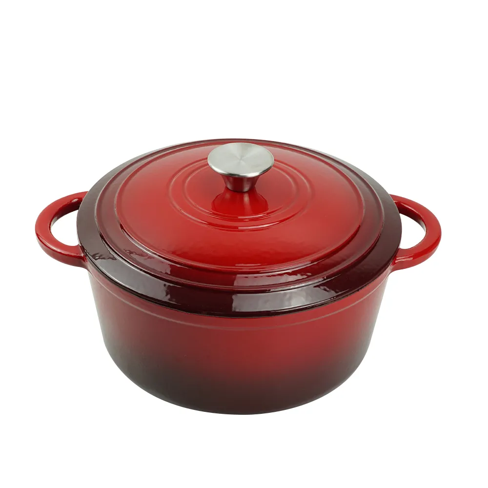 Enamel cast iron Dutch baking pan with lid for oven use, suitable for bread baking, stewing, stewing and baking - red