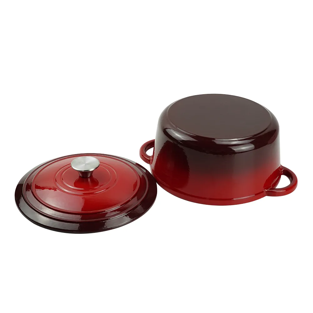 Enamel cast iron Dutch baking pan with lid for oven use, suitable for bread baking, stewing, stewing and baking - red