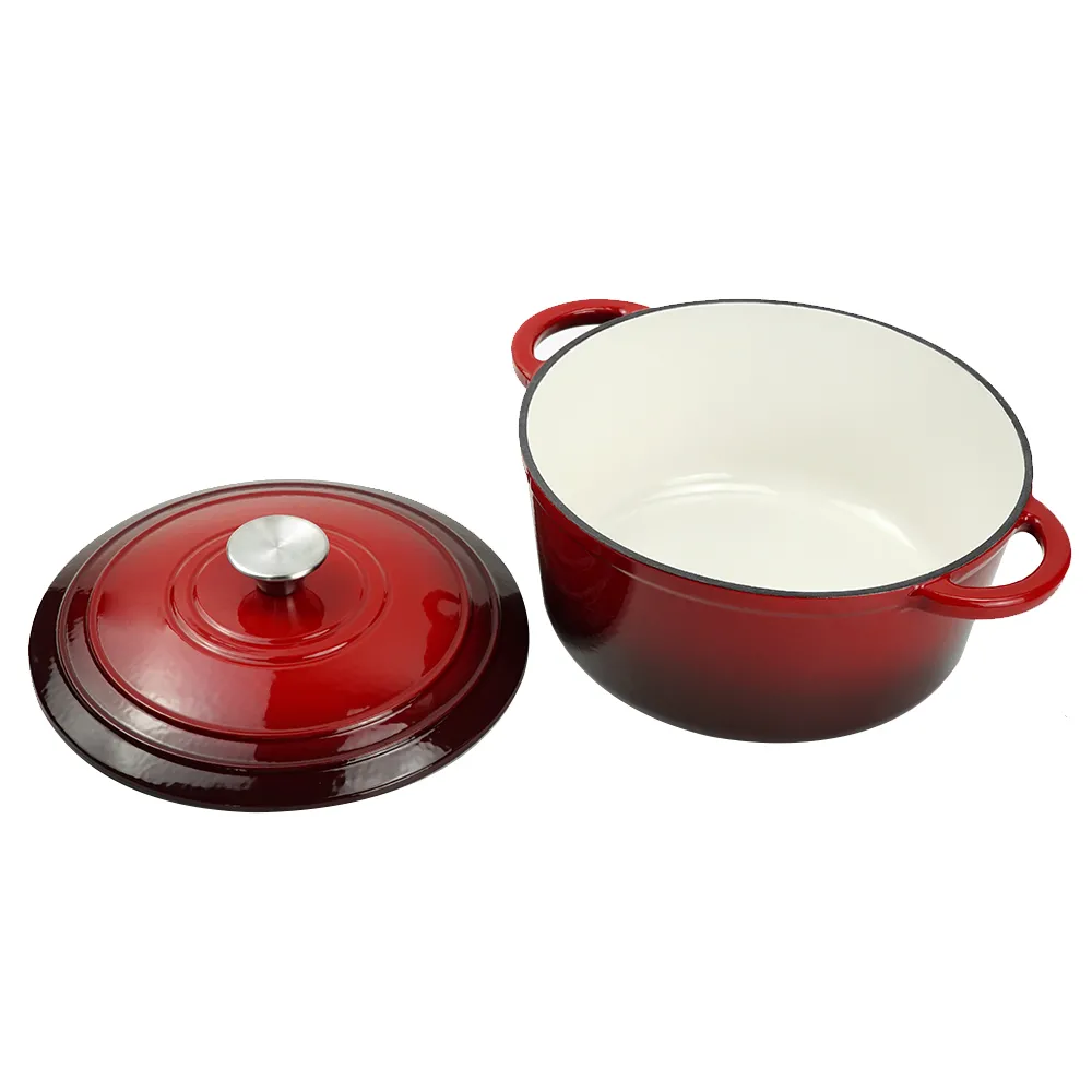 Enamel cast iron Dutch baking pan with lid for oven use, suitable for bread baking, stewing, stewing and baking - red