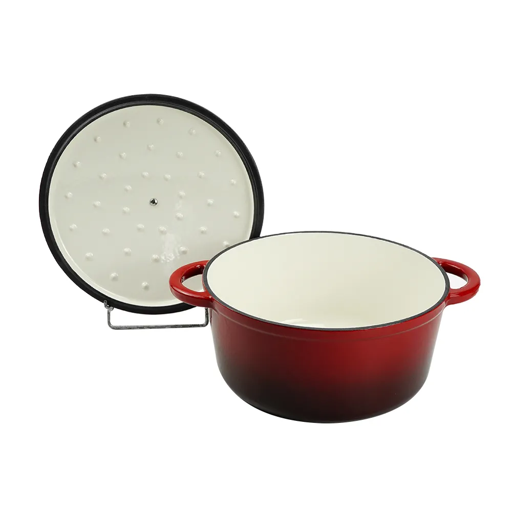 Enamel cast iron Dutch baking pan with lid for oven use, suitable for bread baking, stewing, stewing and baking - red