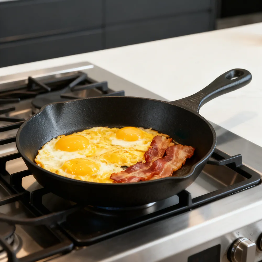 Flat-bottomed cast iron frying pan - suitable for grilling, frying and stir-frying