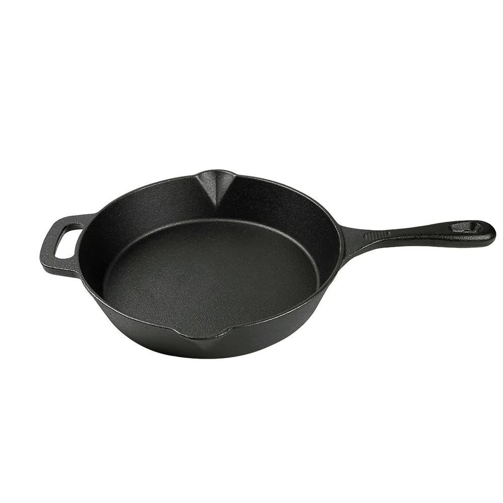 Cast iron frying pan with auxiliary handle and backflow port, suitable for frying, deep-frying and baking pies and fruit pies