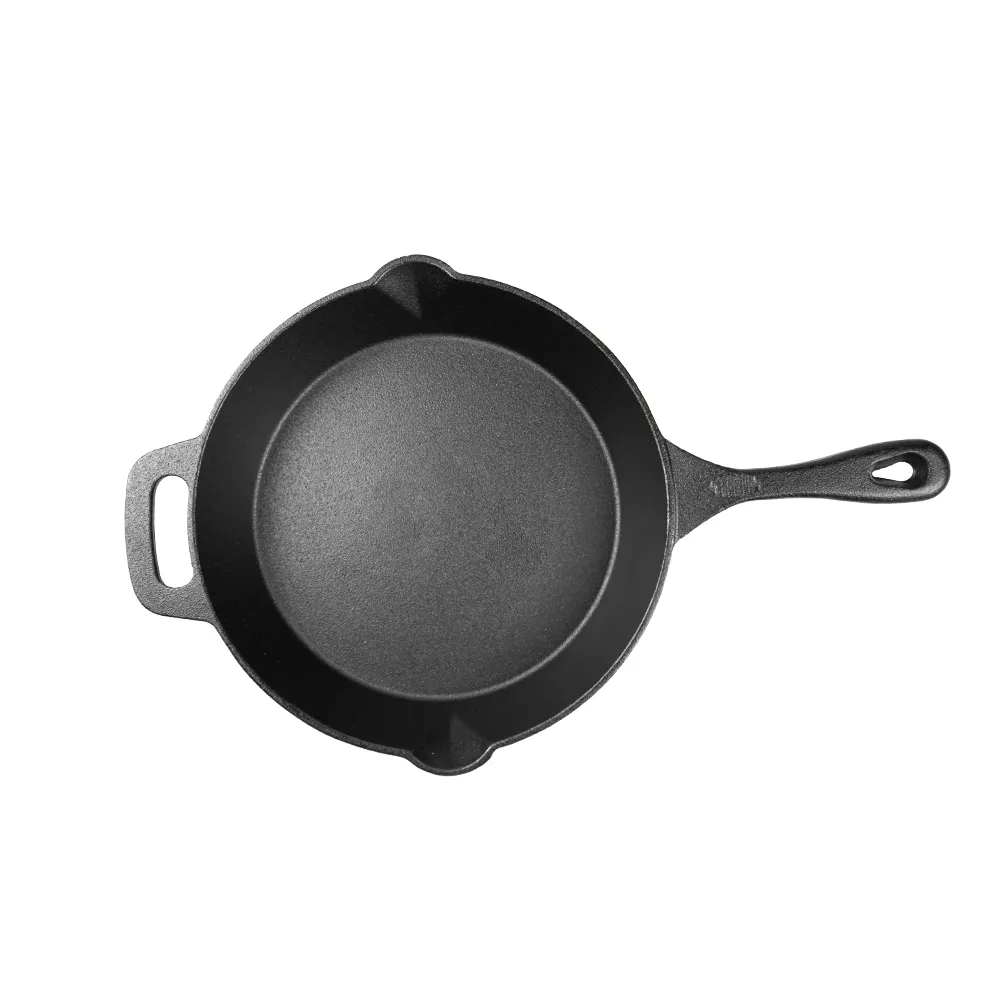 Cast iron frying pan with auxiliary handle and backflow port, suitable for frying, deep-frying and baking pies and fruit pies