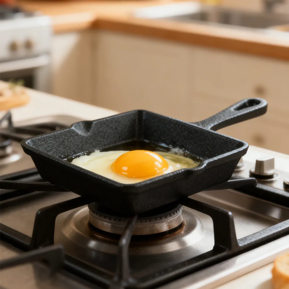 Cast iron mini omelette pan with double spouts and handle