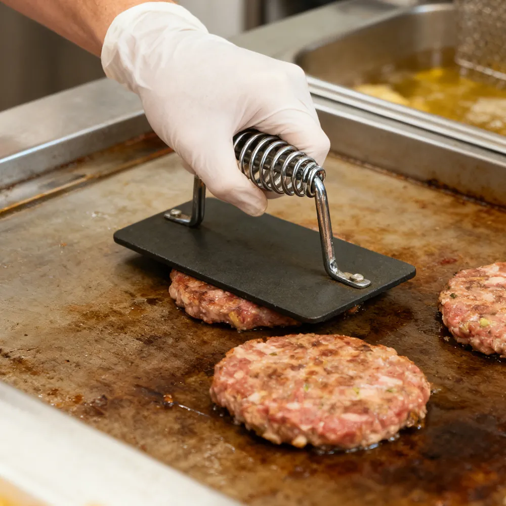 Cast iron rectangular press beef barbecue hamburger