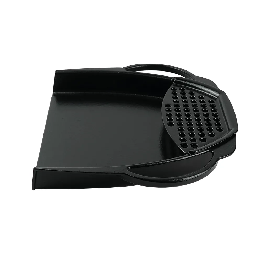 A wide enamel cast iron baking tray