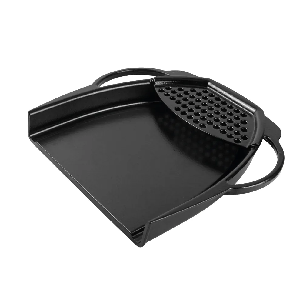 A wide enamel cast iron baking tray