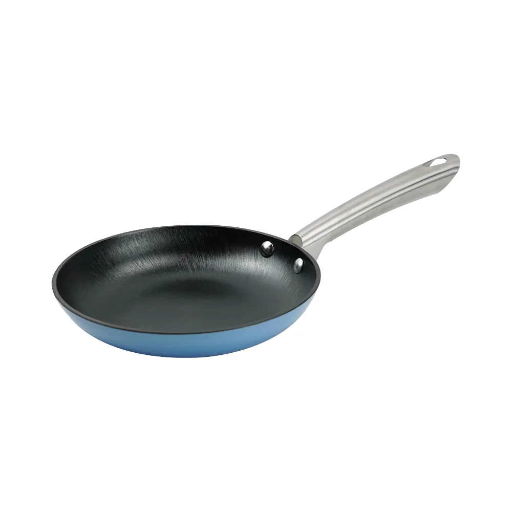Colored enamel cast iron frying pan with stainless steel handle - blue