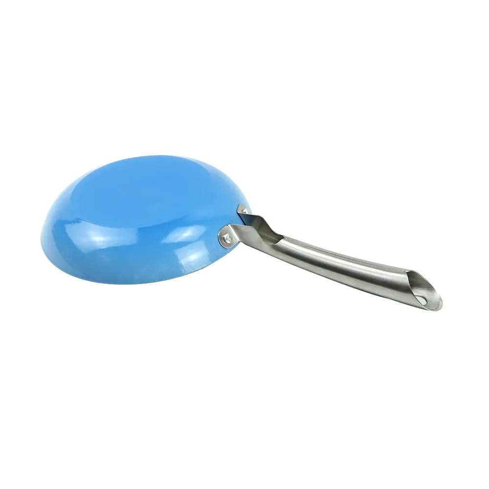Colored enamel cast iron frying pan with stainless steel handle - blue