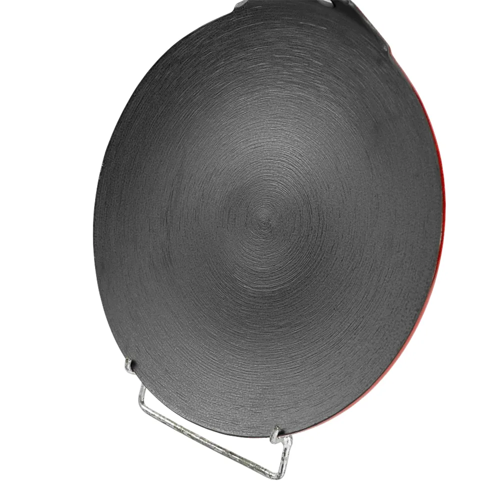 Lightweight enamel cast iron frying pan - with durable wooden handle - red