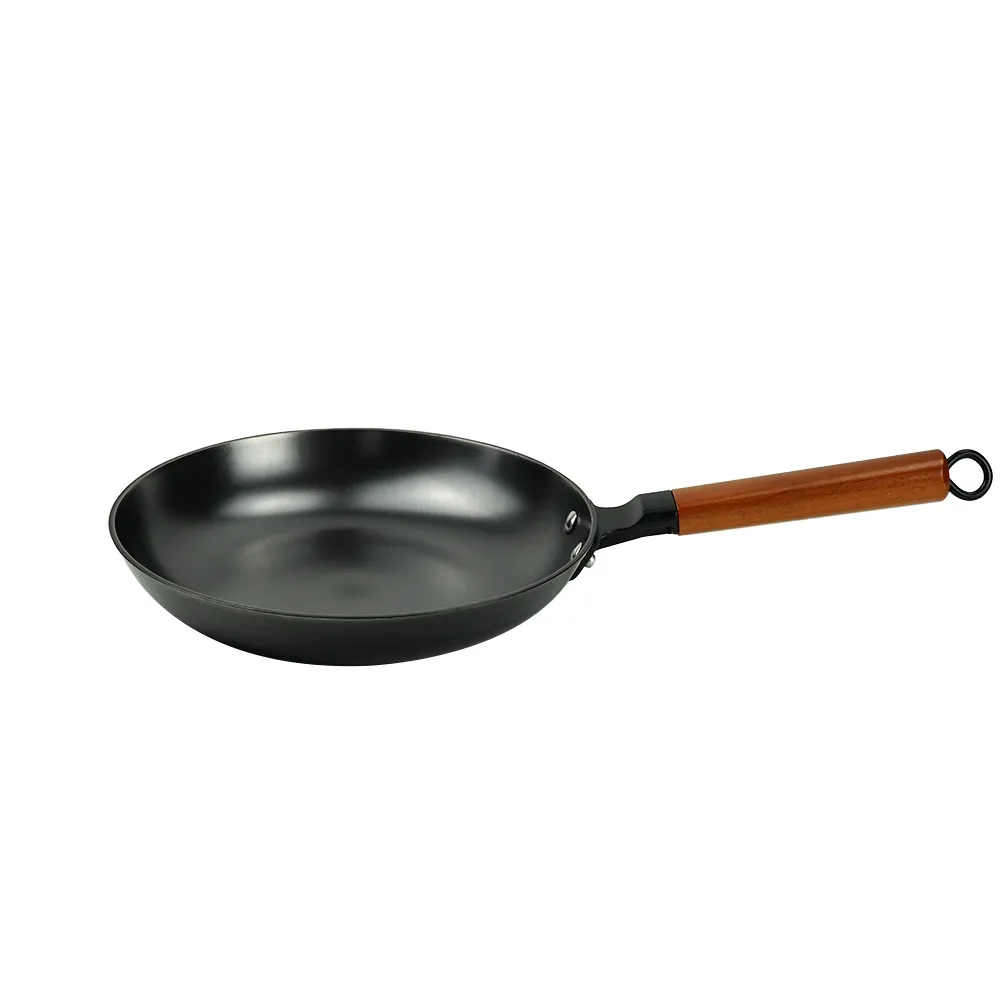 Nitrided cast iron frying pan, square wooden-handled frying pan