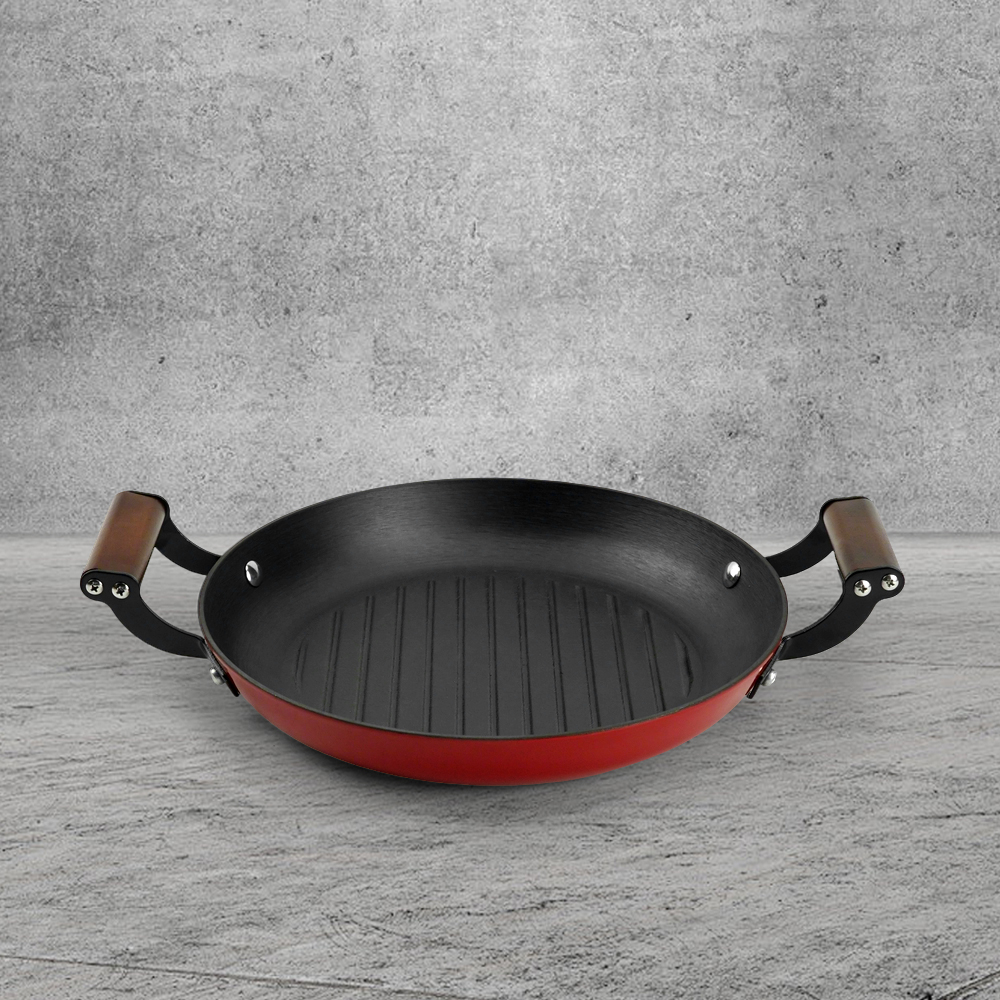 Colored enamel cast iron double-handle frying pan