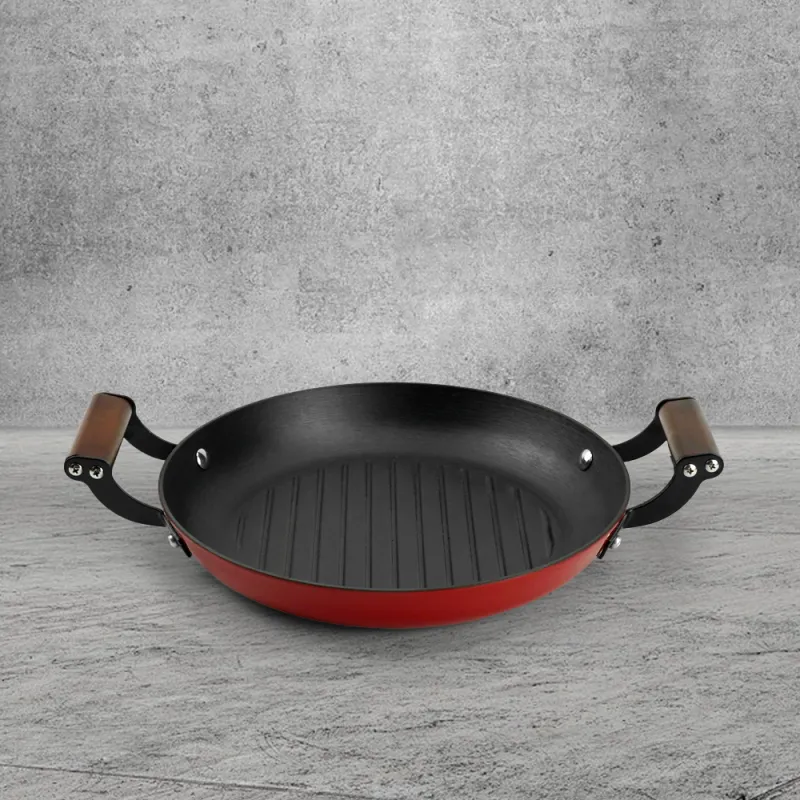 Colored enamel cast iron double-handle frying pan