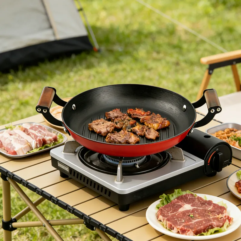 Colored enamel cast iron double-handle frying pan