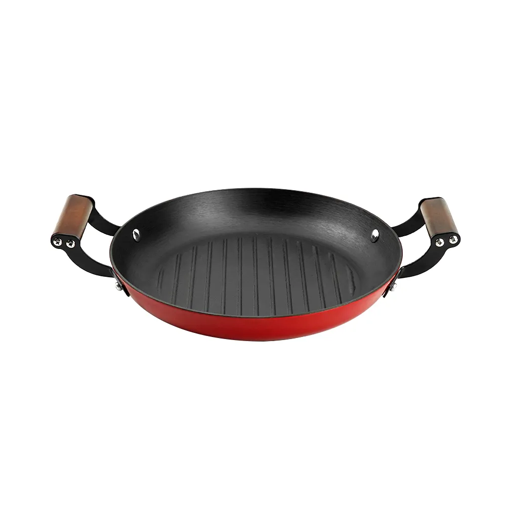 Colored enamel cast iron double-handle frying pan