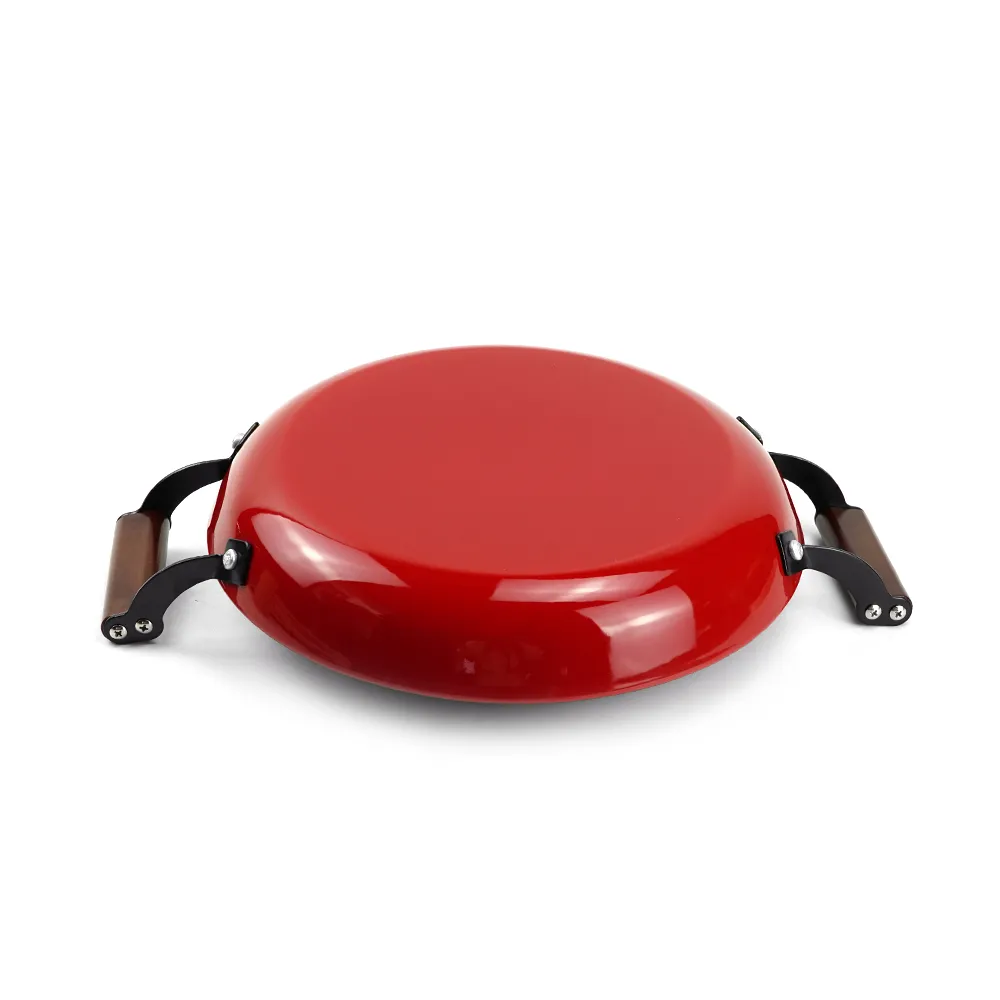 Colored enamel cast iron double-handle frying pan