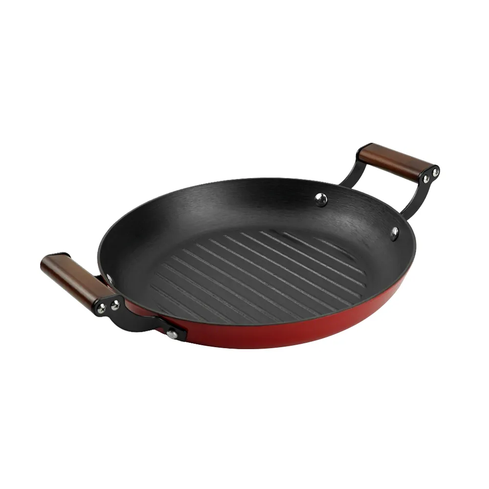 Colored enamel cast iron double-handle frying pan