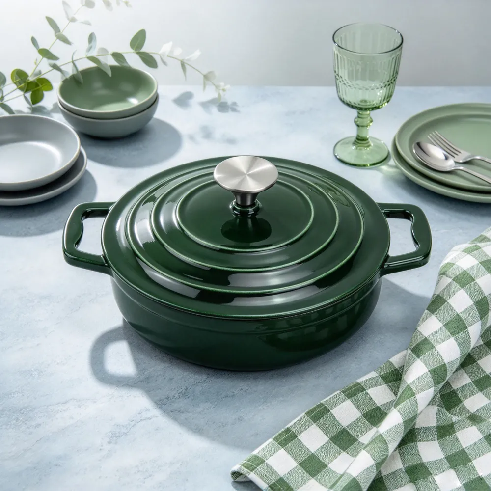 Enamel cast iron steamer and flat pan with sealed lid, suitable for baking, stir-frying and deep-frying