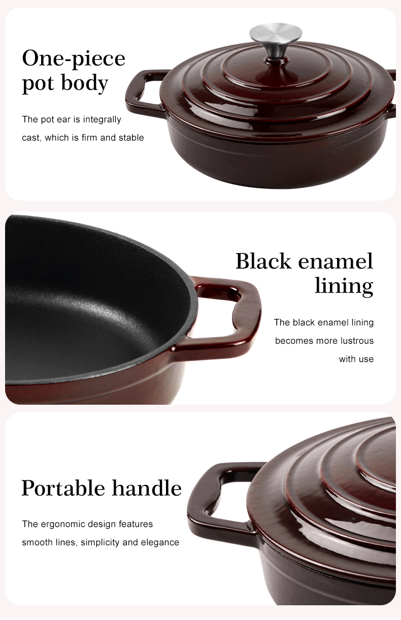 Enamel cast iron steamer and flat pan with sealed lid, suitable for baking, stir-frying and deep-frying