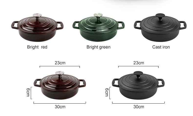 Enamel cast iron steamer and flat pan with sealed lid, suitable for baking, stir-frying and deep-frying