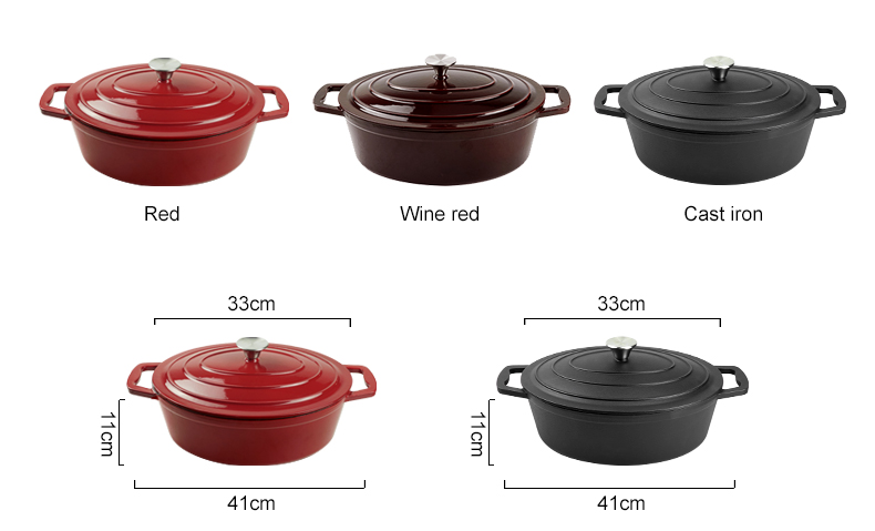 Kitchen utensils: Dutch oven, oval-shaped colored enamel cast iron pot