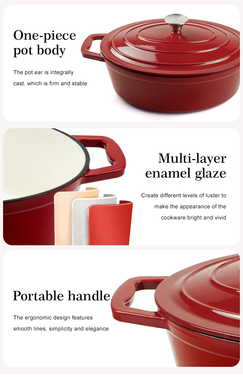 Kitchen utensils: Dutch oven, oval-shaped colored enamel cast iron pot