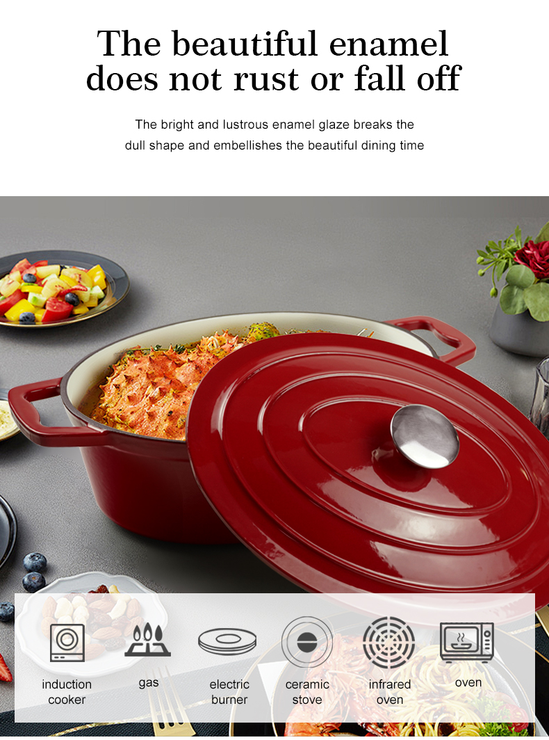 Kitchen utensils: Dutch oven, oval-shaped colored enamel cast iron pot