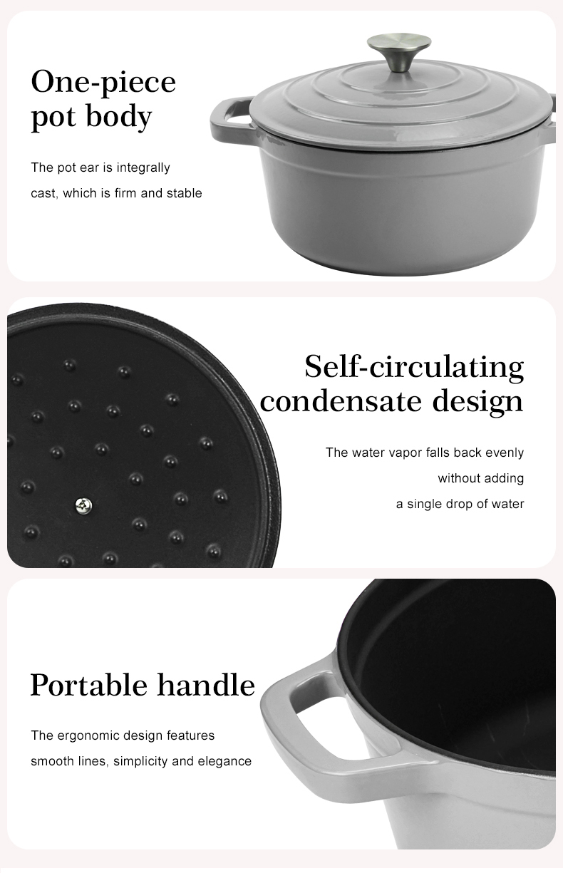 Enamel cast iron Dutch pot with lid kitchenware is suitable for stewing, baking and bread baking in gray