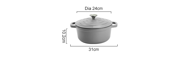 Enamel cast iron Dutch pot with lid kitchenware is suitable for stewing, baking and bread baking in gray