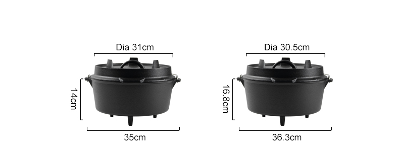 Outdoor 2-in-1 round cast iron pre-seasoned Dutch oven, cast iron barbecue pot, camping pot Dutch oven, cast iron camping oven