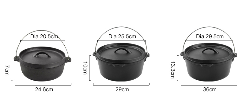 Camping Dutch pot, pre-treated cast iron camping Dutch pot with lid, suitable for ovens, stoves, barbecue grills or campfires - metal handle