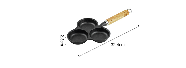 Non-stick frying pan,3 cups of cast-iron separated baking trays with wooden handles, breakfast egg frying pan
