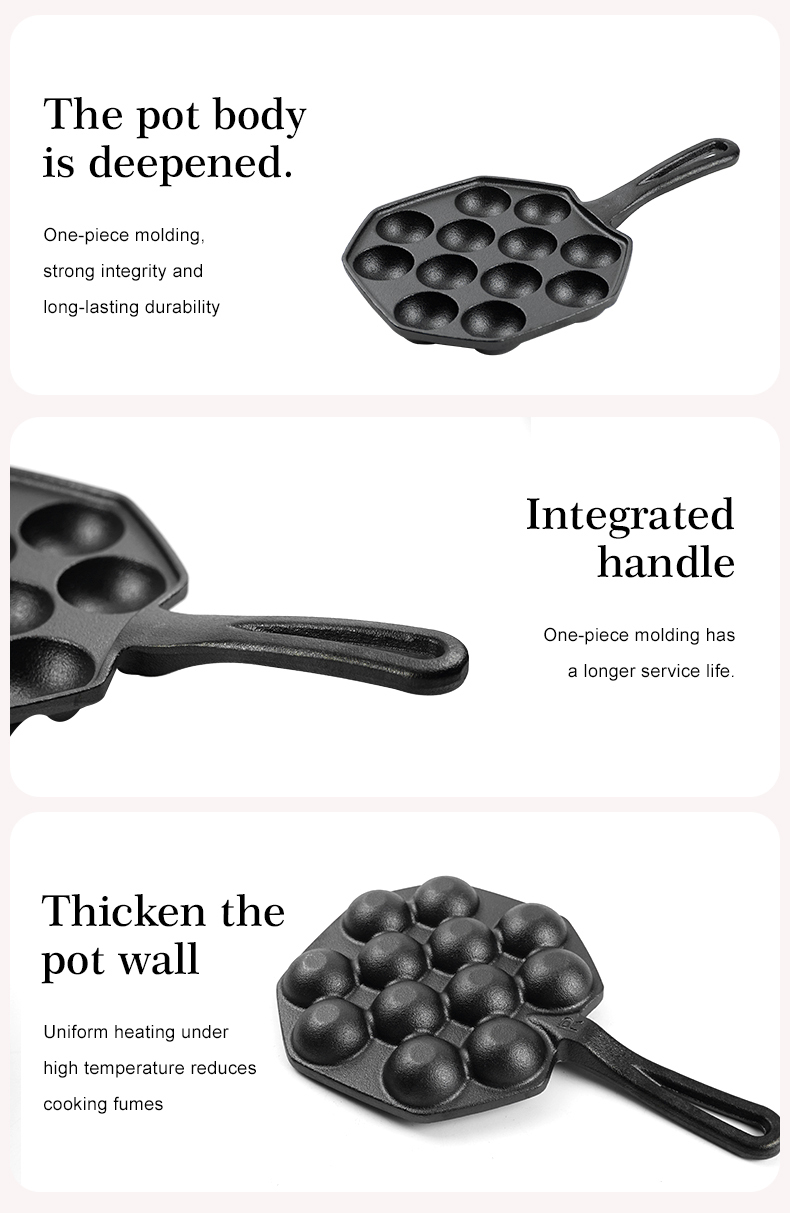 12-hole baking tray, cast iron non-stick cooking tray, pancake tray, octopus ball baking machine, suitable for quail eggs, octopus, black non-stick frying pan