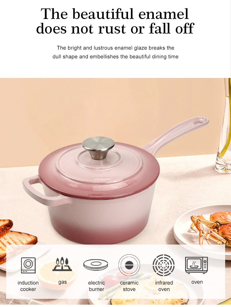Enamel cast iron frying pan with lid for making pasta sauce, soup and milk